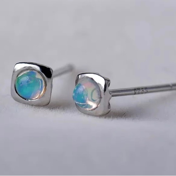 Natural Ethiopia Real Opal Ear Studs - Rainbows Opal Sterling Silver Earrings - Picture 7 of 12